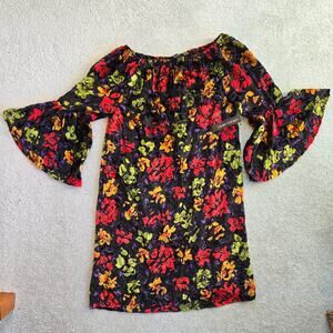 NWT Lauren Hansen Black Floral Burnout Shift Dress sz Large Holiday Bell Sleeves